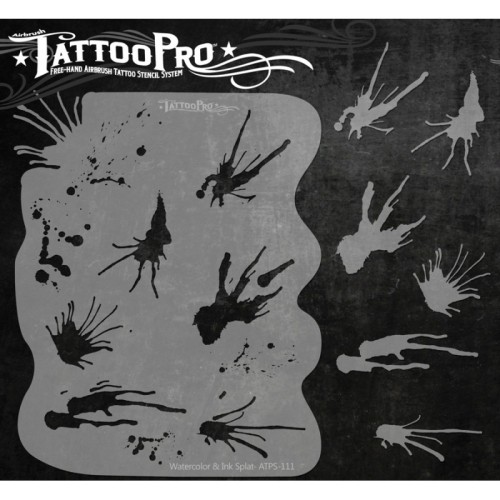 Airbrush Tattoo Pro Stencil Watercolor and Ink Splat (Watercolor and Ink Splat)